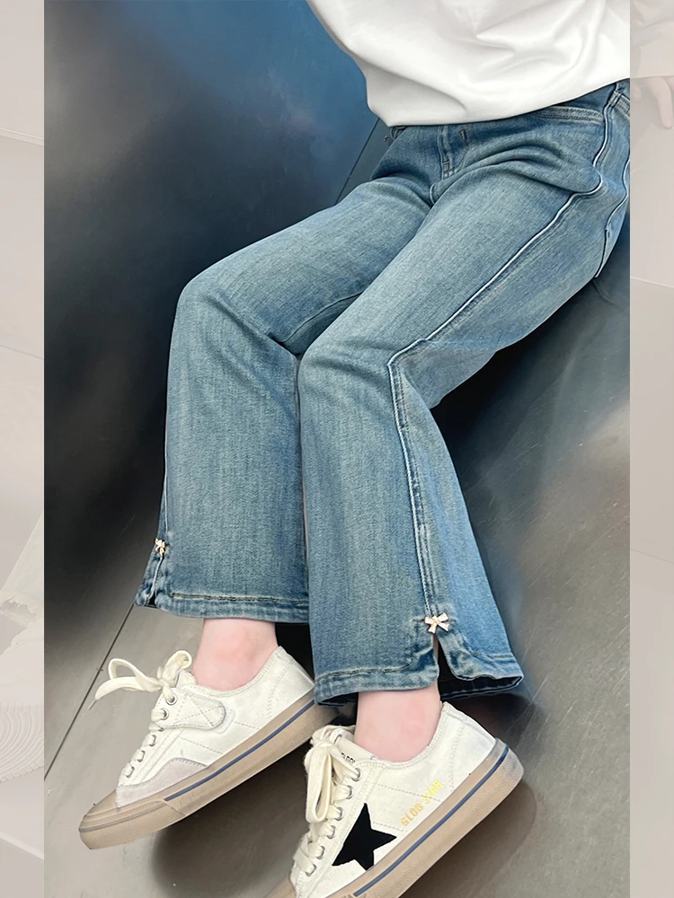 儿童网红开叉喇叭裤女童洋气牛仔裤大童装休闲长裤子2025春装新款