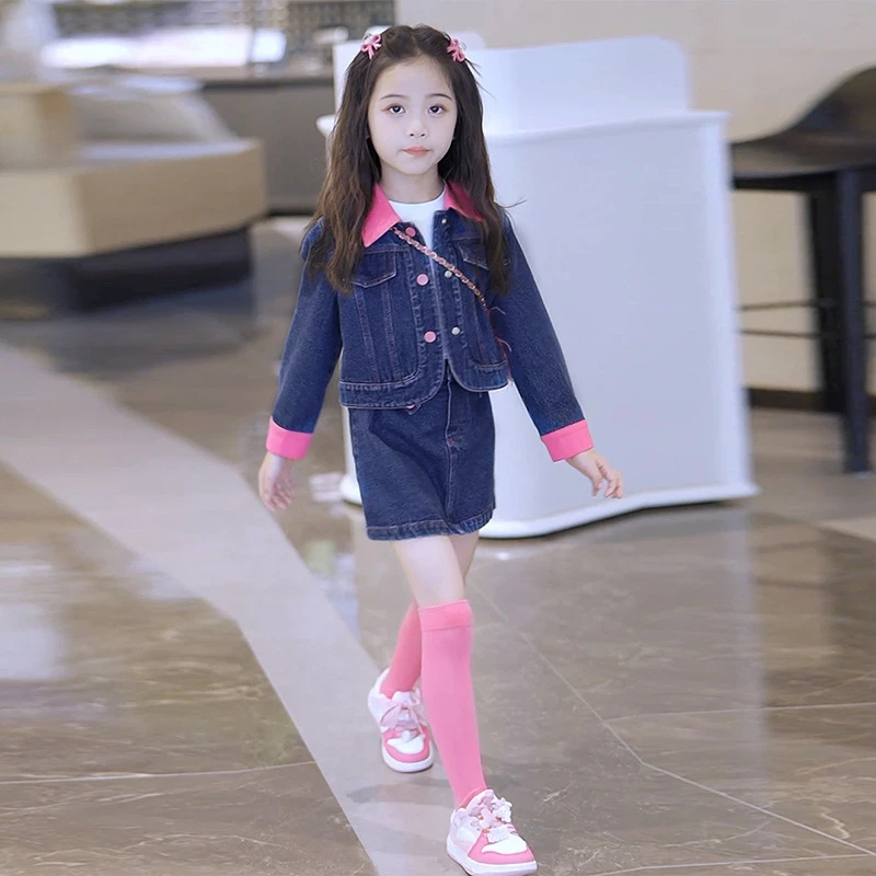 女童春季牛仔两件套2024新款洋气儿童时髦套装女大童春装外套裙子
