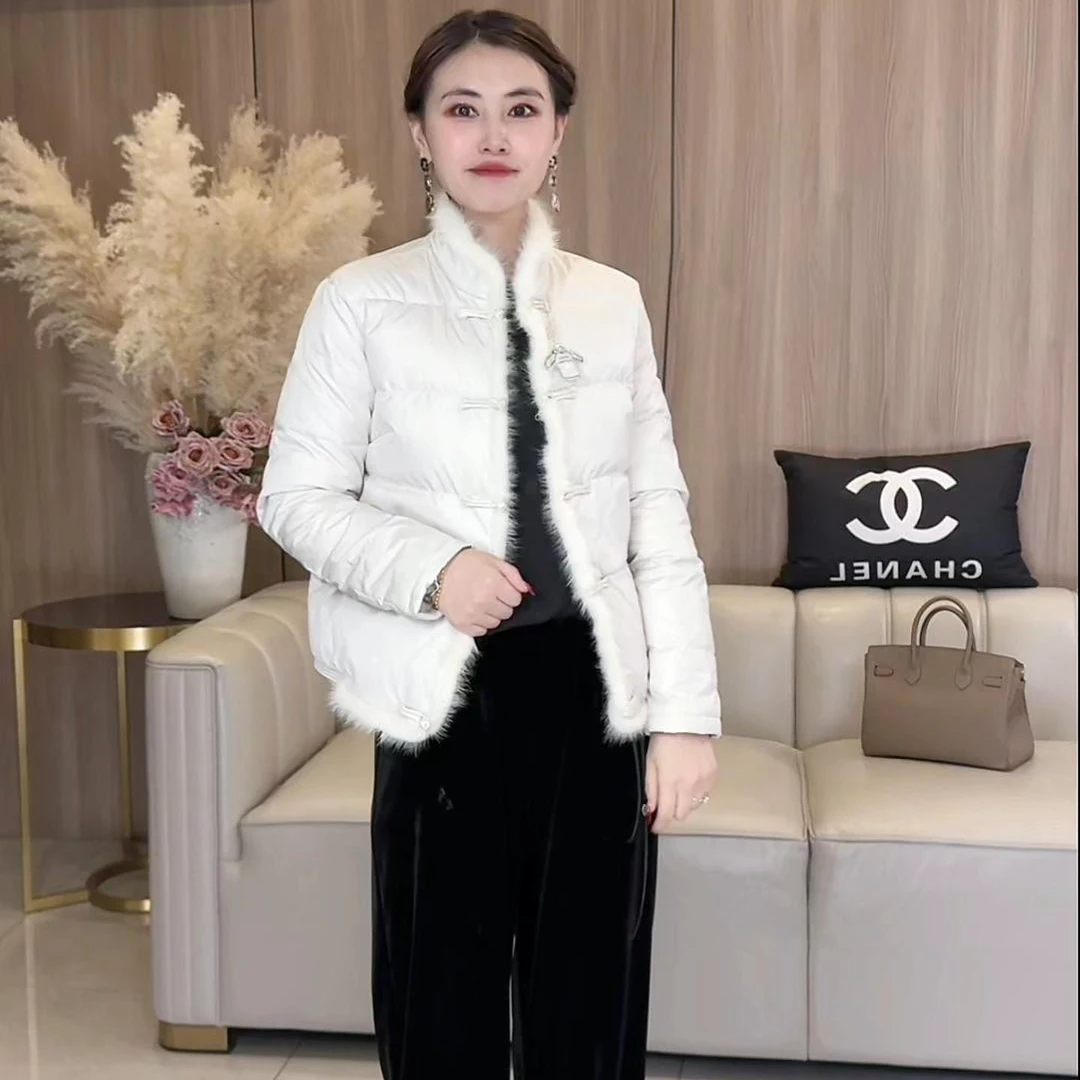 【苏苏】2025新款短款拼接貂毛羽绒服时尚百搭