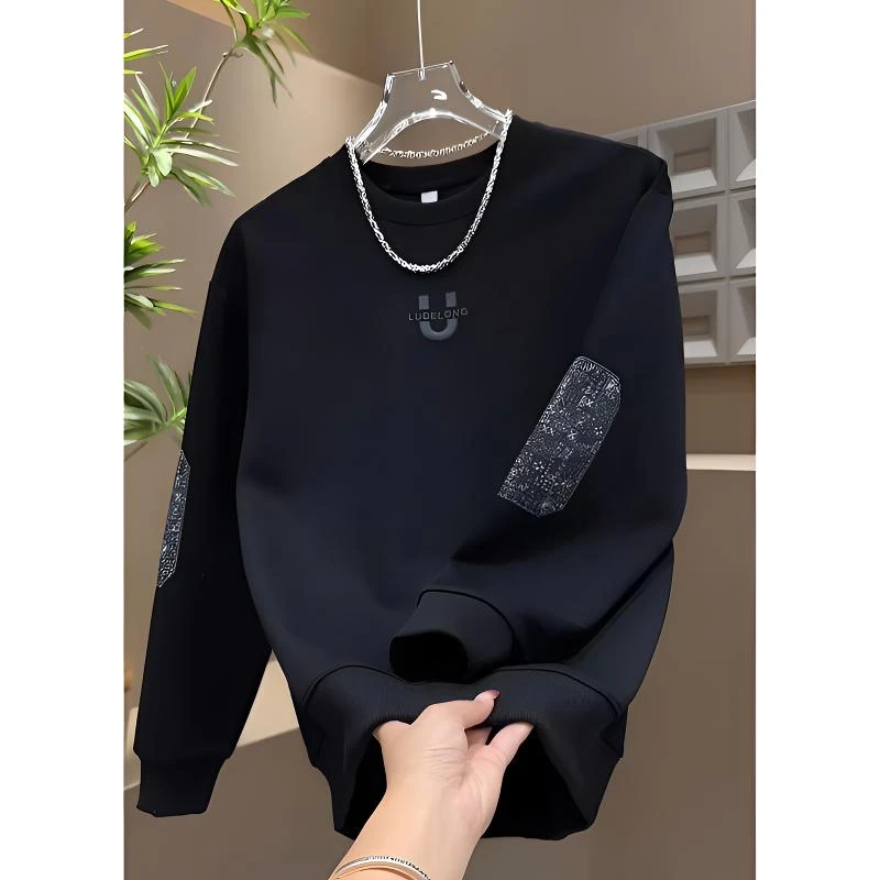 维多利亚字母刺绣韩版长袖t恤男士2025春秋潮流痞帅百搭圆领上衣