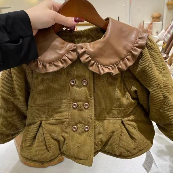 女童冬款花边领加厚棉衣2023新新款棉服冬装外套Q166