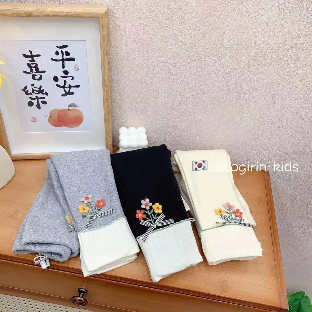 2022新款秋冬季加绒儿童花朵保暖打底裤22738
