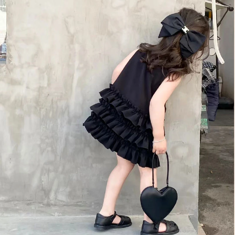 韩版女童黑色背心连衣裙2022夏季洋气连衣裙宝宝时髦公主裙22297