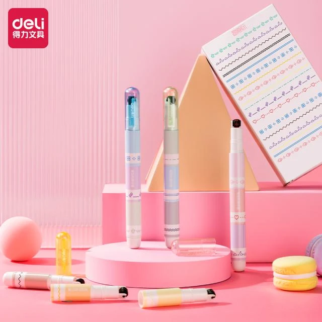 得力TB341花型轮廓印章波浪标记笔手抄报专用荧光笔手帐曲线型