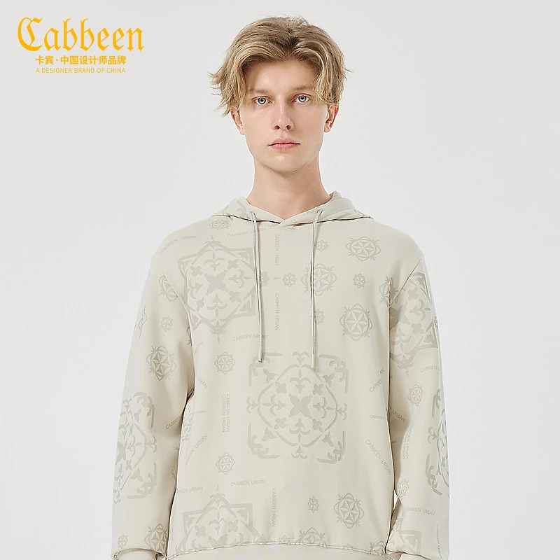 商场同款卡宾都市男装创意满印连帽卫衣23新款上衣潮A2231164007