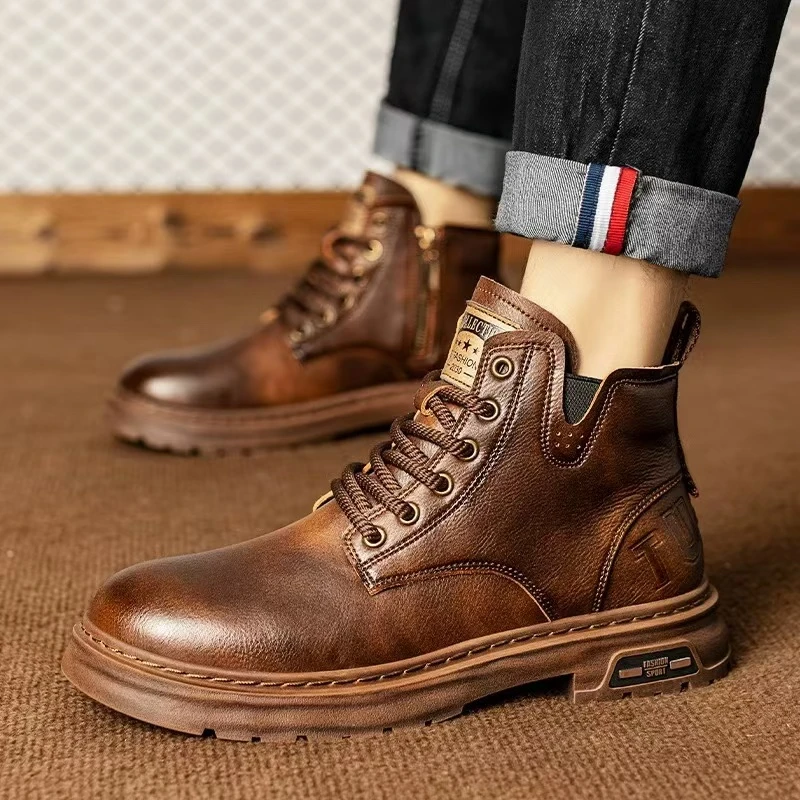 回力男鞋板鞋秋季新款高帮皮面防水休闲增高鞋