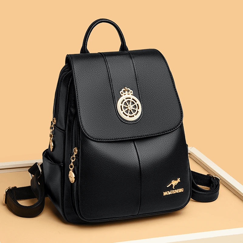 芭藜袋鼠真皮双肩包女时尚新款女包大容量学生书包妈妈旅行背包