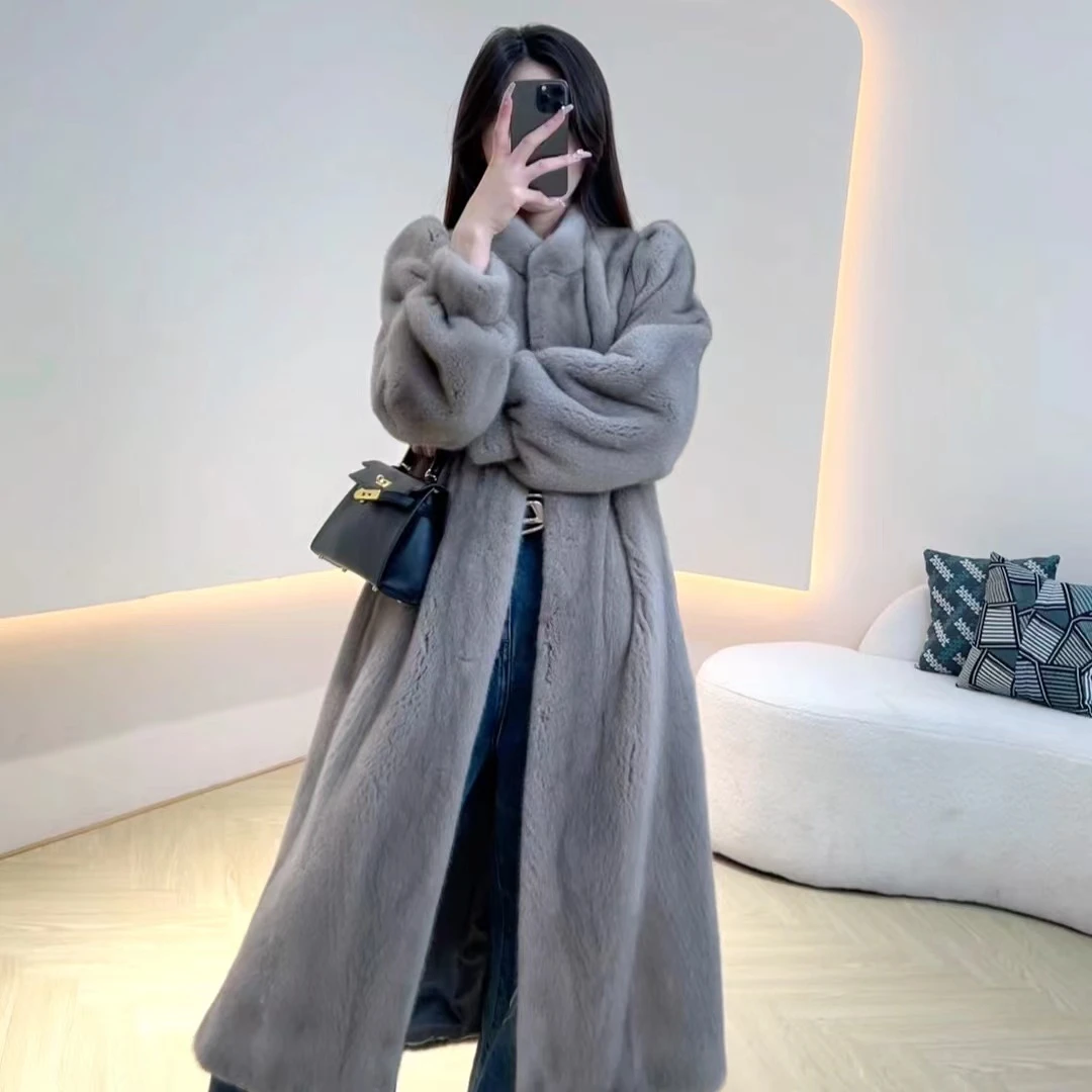 【豆萌 】23005水貂皮草外套女 海宁貂皮大衣女外套中长款长袖气质