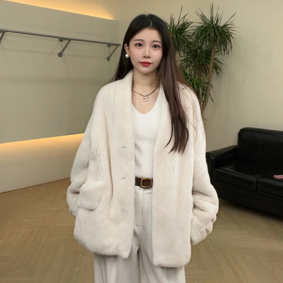 【梵诺莎】23008进口紫标紫金冬季皮草外套中长款貂皮大衣女整貂V领