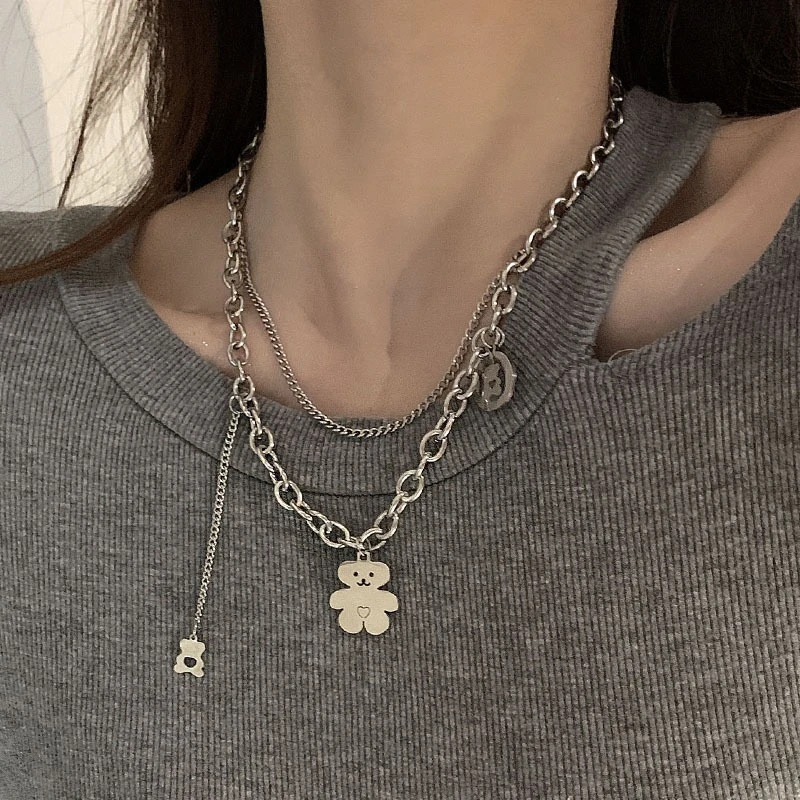 钛钢项链 五金女孩钛钢项链双层叠戴卫衣链简约百搭小众设计感ins