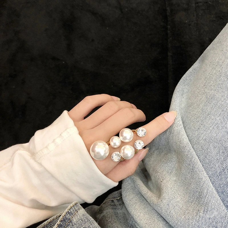 LIMENGNA/黎梦娜 合金戒指 夸张几何珠珠镶钻开口气质戒指小众ins