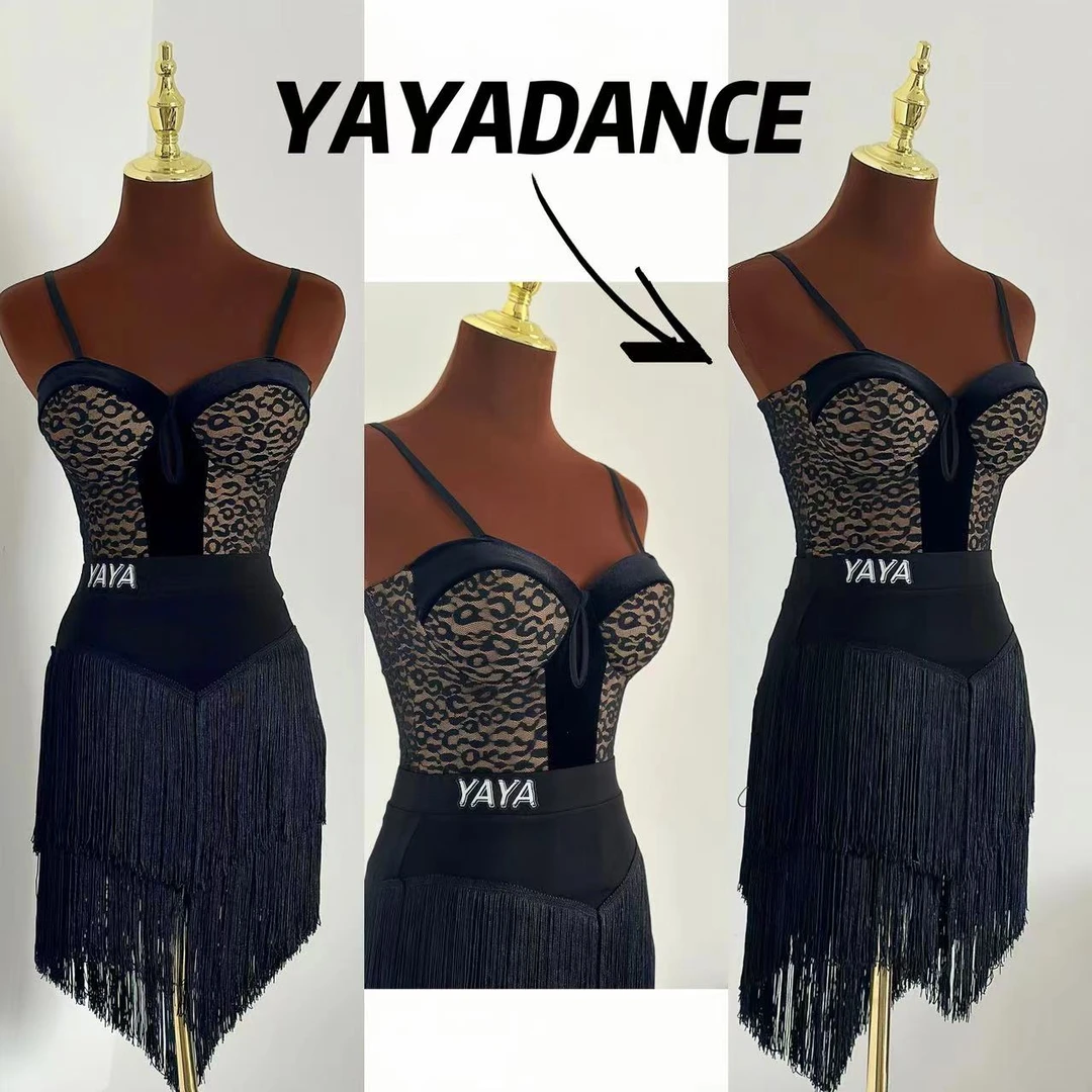 YA拉丁舞服豹纹小野猫吊带流苏半裙表演服