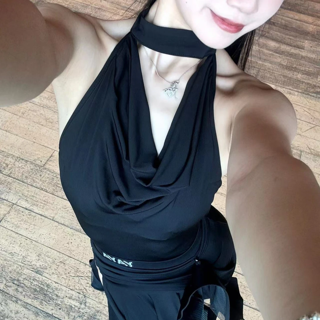 YA拉丁舞服分体练功服大摆裙堆堆领连体上衣