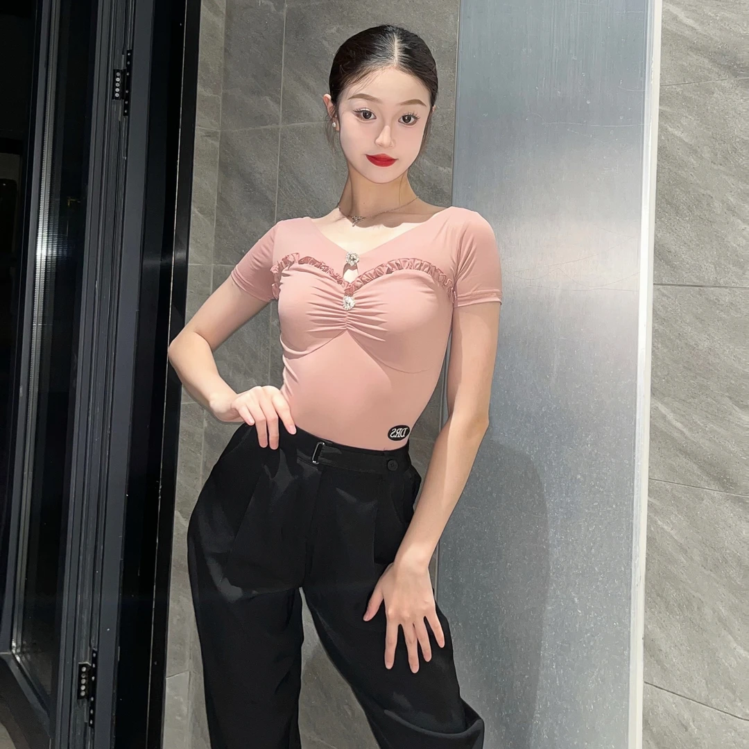 DRS设计感爱心钻短袖上衣修身显瘦短款时尚性感夏季镂空蕾丝网红