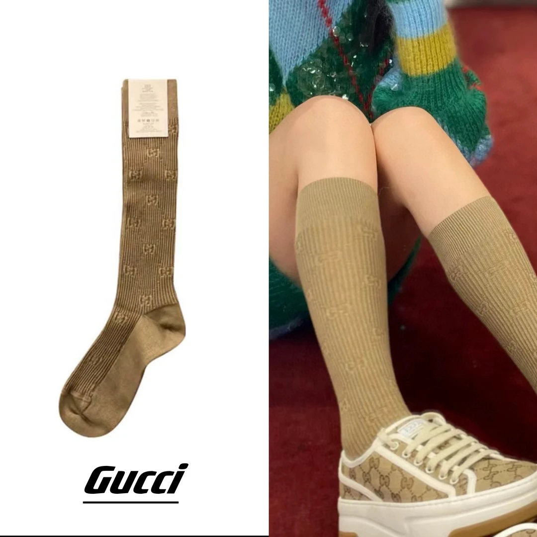 全新未使用 GUCCI/古驰 女士中筒袜卡其色时尚/WAC30199