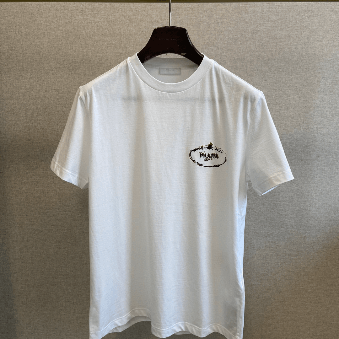 全新未使用 Prada/普拉达 白色经典刺绣logoT恤 MTS10071