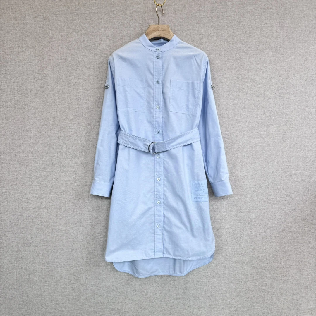 全新未使用 BURBERRY/博柏利 女士浅蓝色圆领连衣裙 wdr10061
