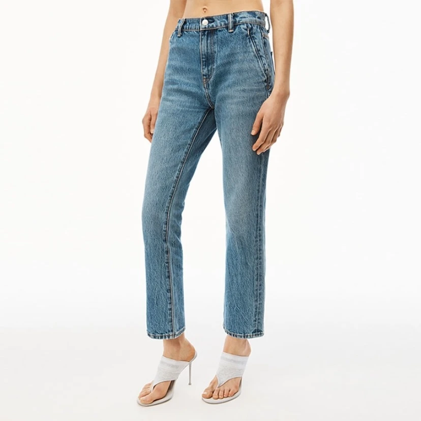 全新未使用  Alexanderwang 女士做旧高腰牛仔裤 Wje30022