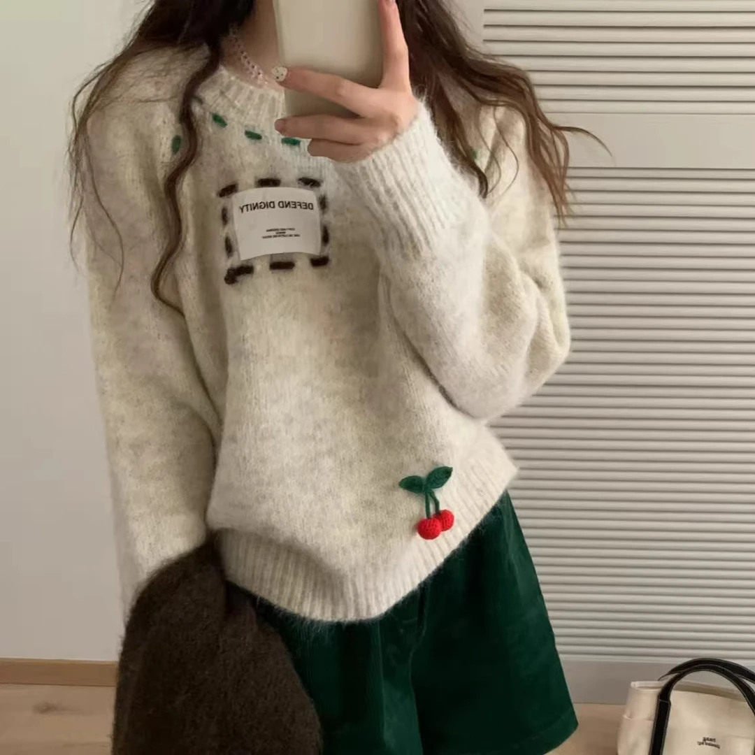 2024秋冬新款软糯慵懒风樱桃毛衣女装上衣韩系穿搭可爱套头针织衫