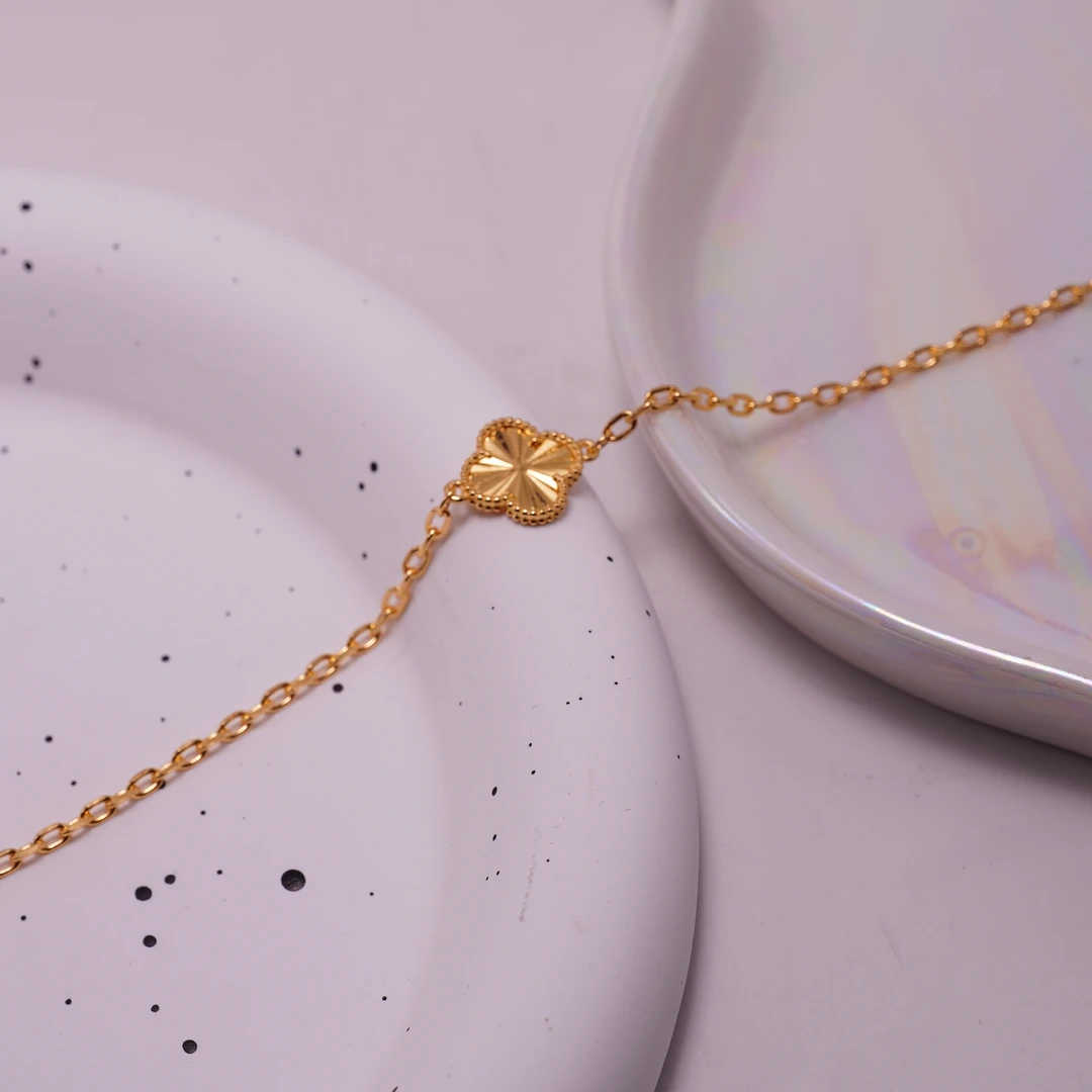 足银手链 四叶草素单花手链