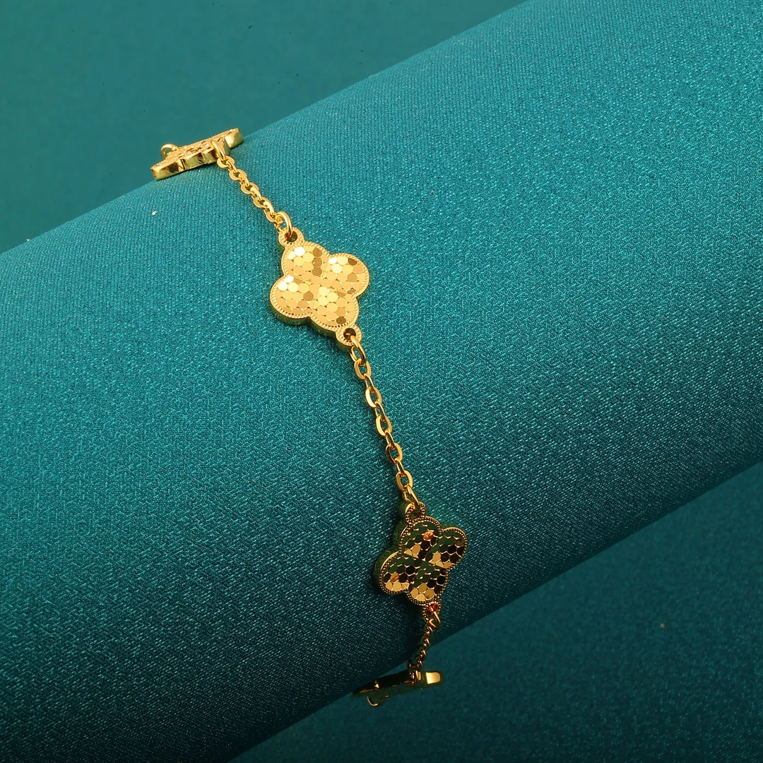 足银手链 足银手链 龙鳞碎冰冰四叶草手链时尚百搭轻奢