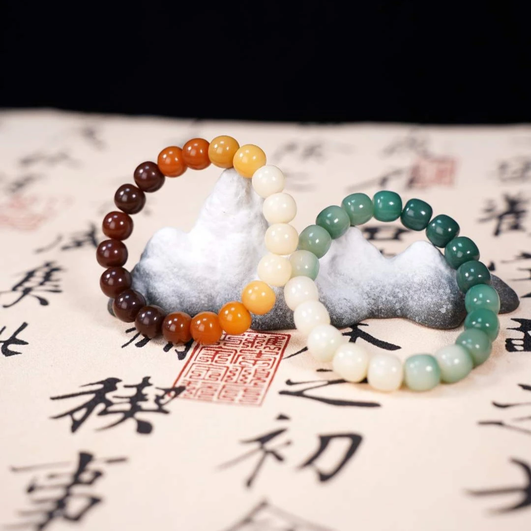 天然风化菩提+阴皮菩提单圈手串 情侣姐妹款