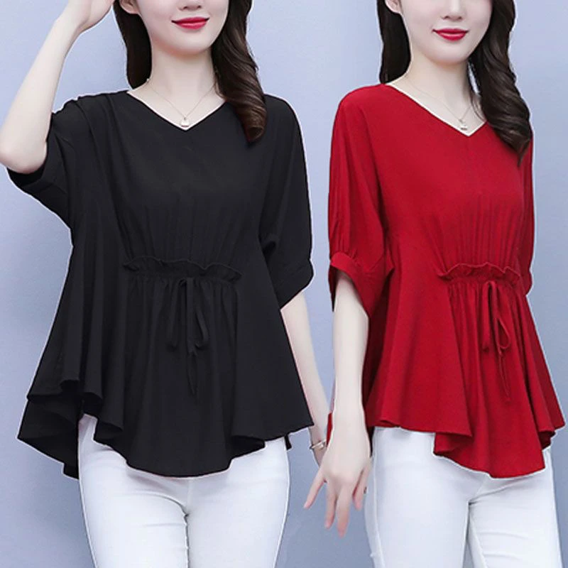 加肥加大300斤短袖女夏装新款宽松大码女装减龄小衫遮肉雪纺上衣