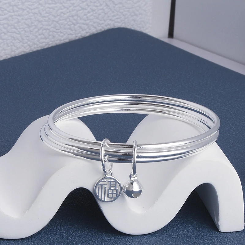 足银手镯 足银9999三生三世银手镯闭口实心捕梦网时尚百搭礼物