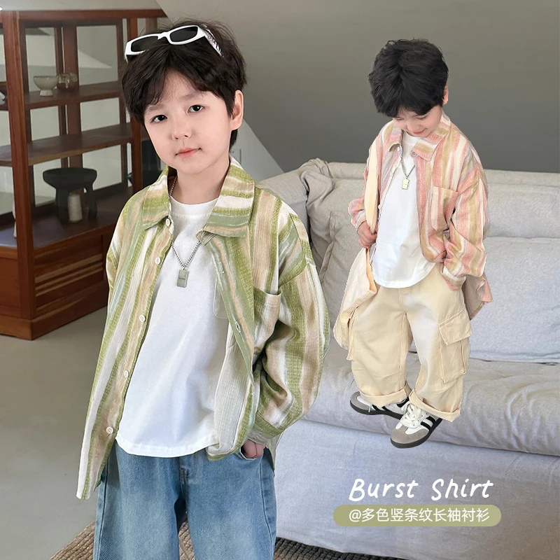 男童条纹衬衫韩版春秋长袖儿童衬衣小童春装宝宝春季上衣新 37273