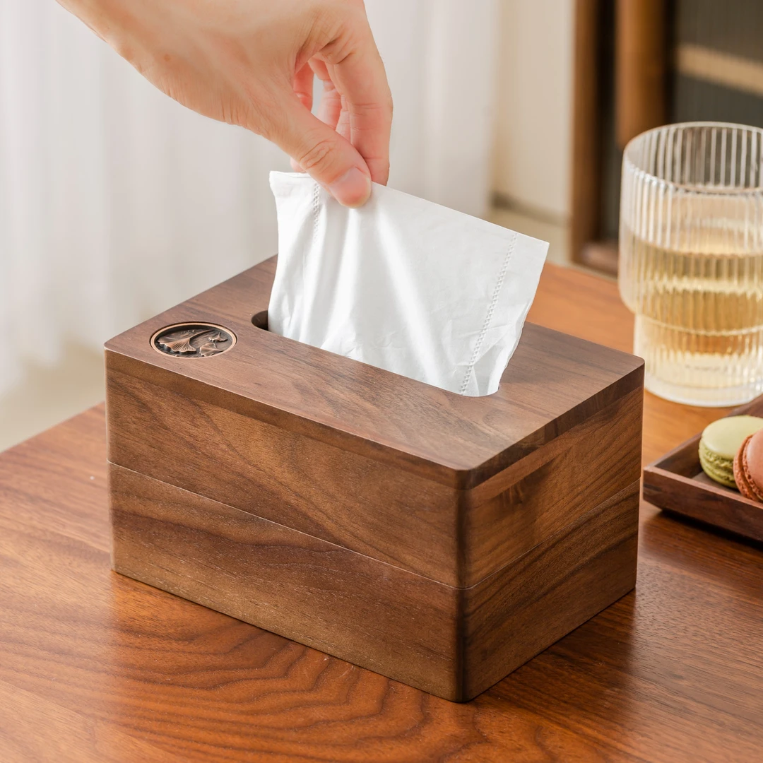 北美黑胡桃实木抽纸盒美式新中式原木风家居美学客厅家用