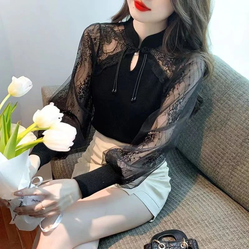 打底衫2024显瘦内搭洋气时尚镂空蕾丝拼接气质长袖修身百搭设计感