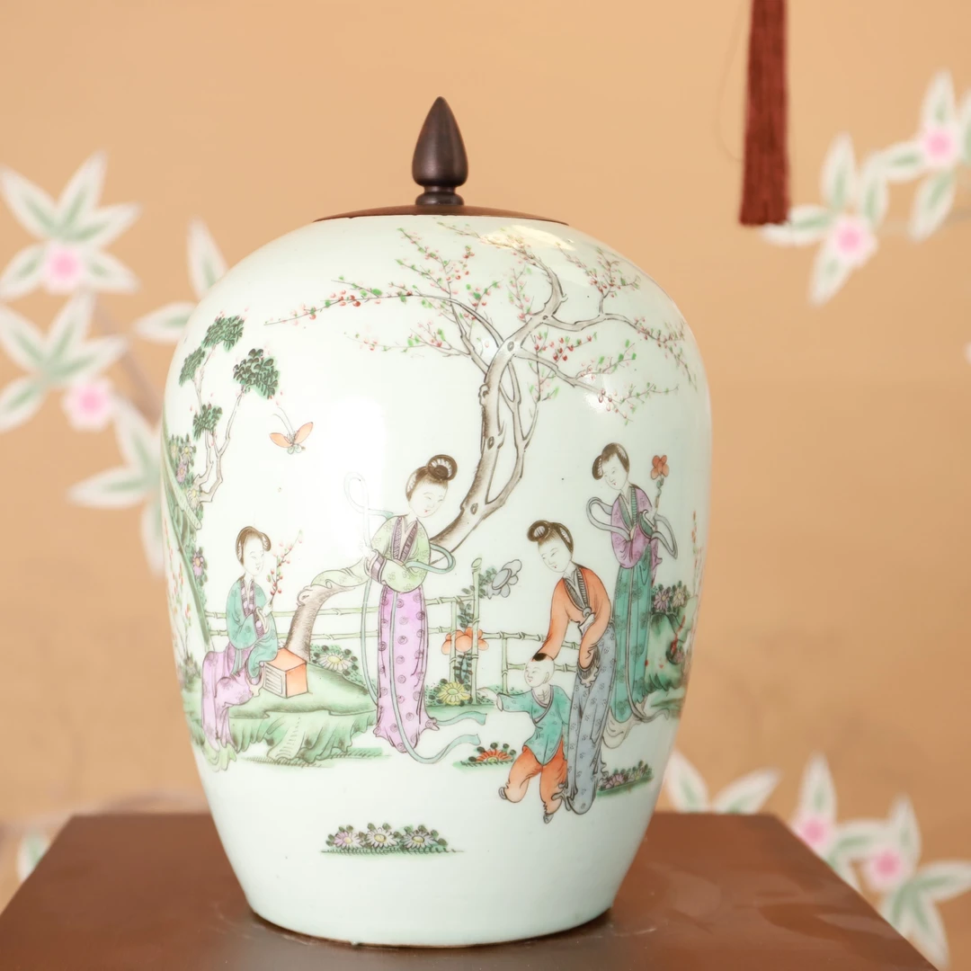 HX202303045民国粉彩桃花美女冬瓜罐（顺丰到付）