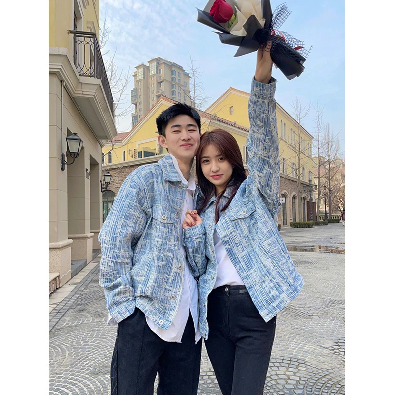 小香风水洗牛仔外套男春秋款高级感水洗牛仔衣roora情侣工装夹克