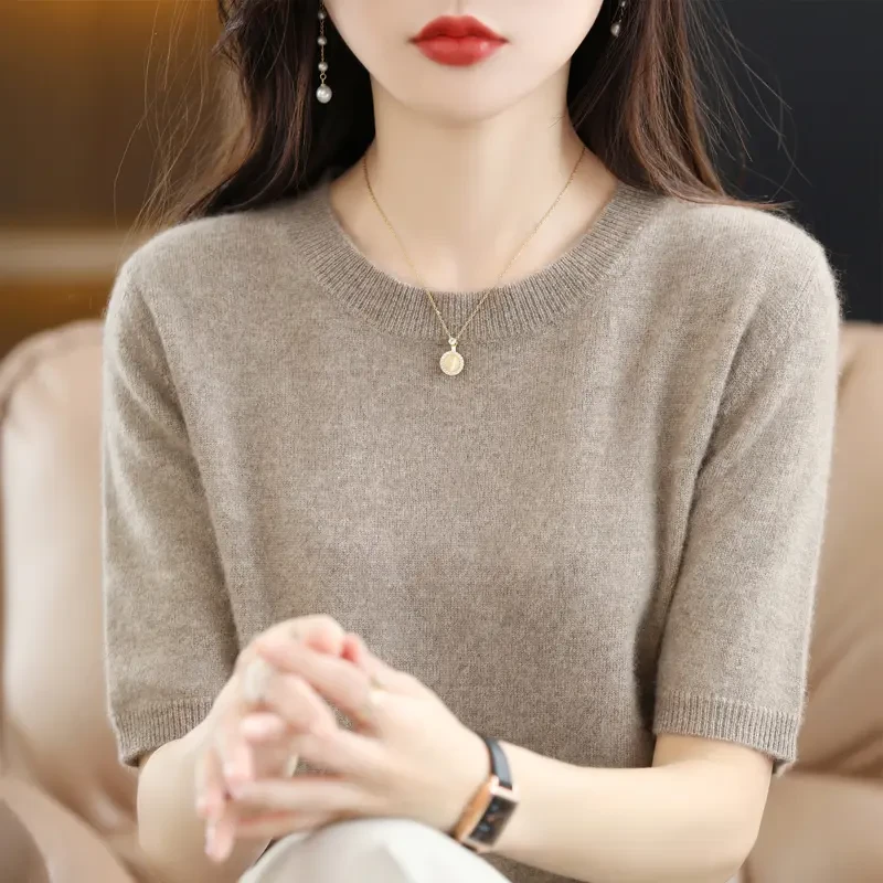 【秋冬可穿】女士圆领气质显瘦百搭女短袖内搭套头纯色打底衫薄款宽