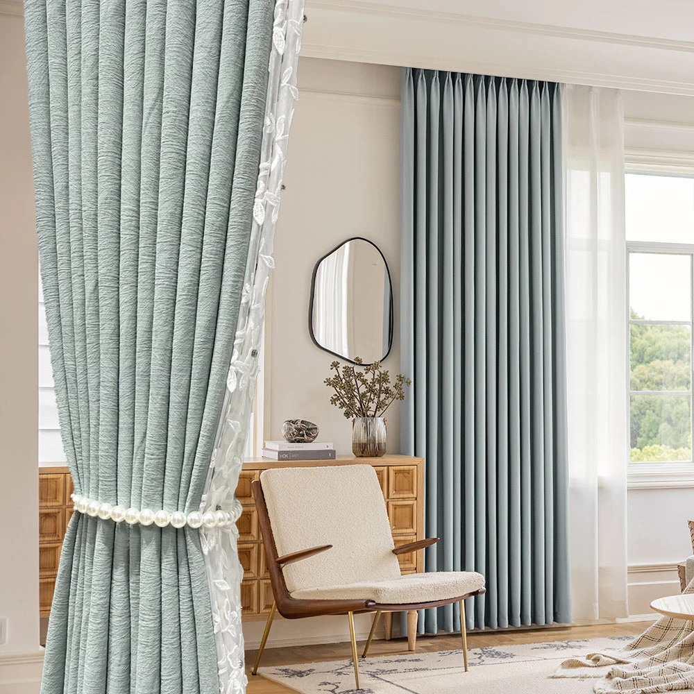 meilinge/美琳格1999遮光防晒新款卧室简约北欧清水蓝雪尼尔窗帘