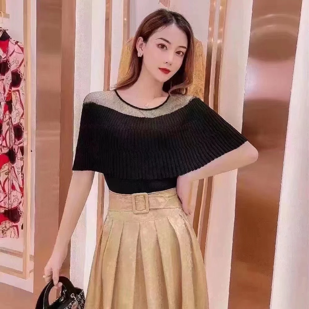 2025春夏季时尚圆领针织女装新款洋气减龄短袖针织衫8579