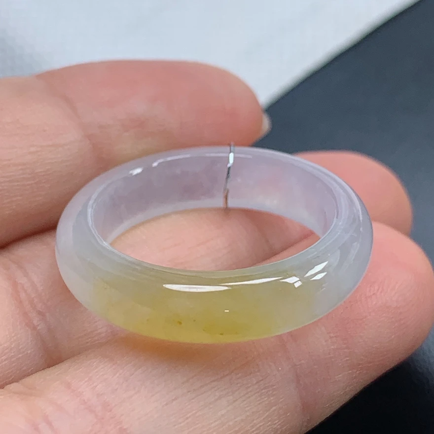 天然翡翠A货冰飘黄翡20-21号戒圈戒指内径19.3mm冰透明艳动人