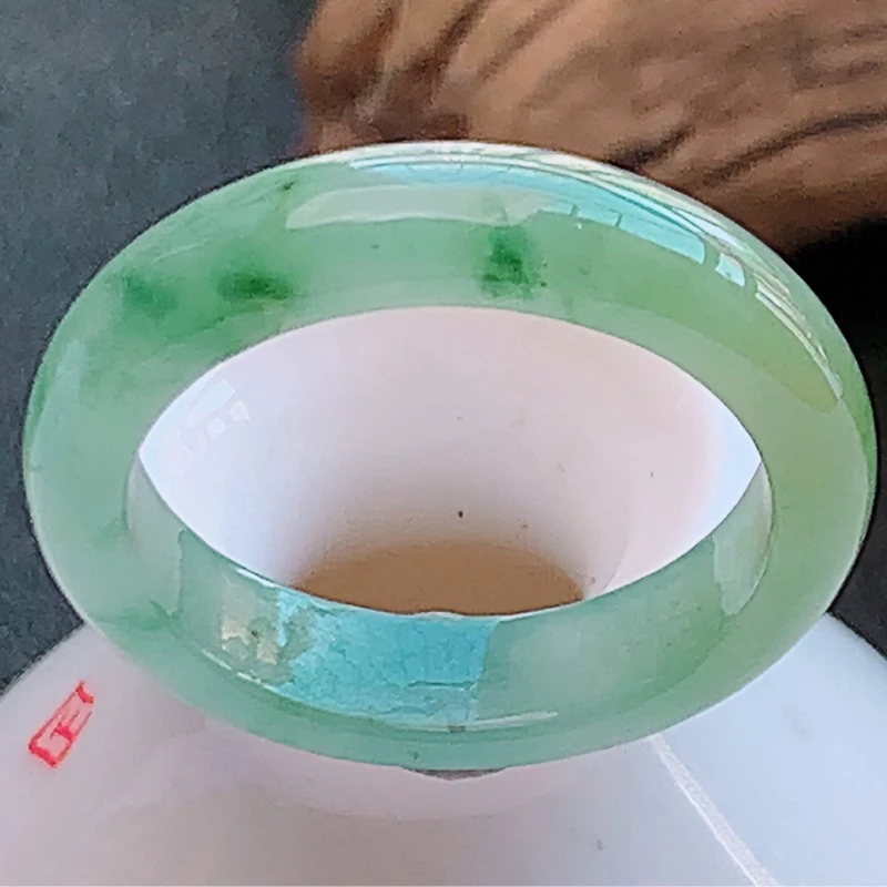 天然翡翠A货飘花双彩戒圈通透戒指指环清新百搭圈口18mm2.73g精美