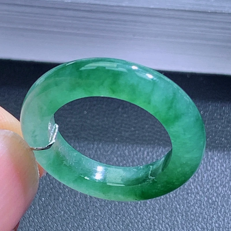 天然翡A货冰飘绿戒圈戒指13号内径14.4mm满绿通透冰绿胶感十足