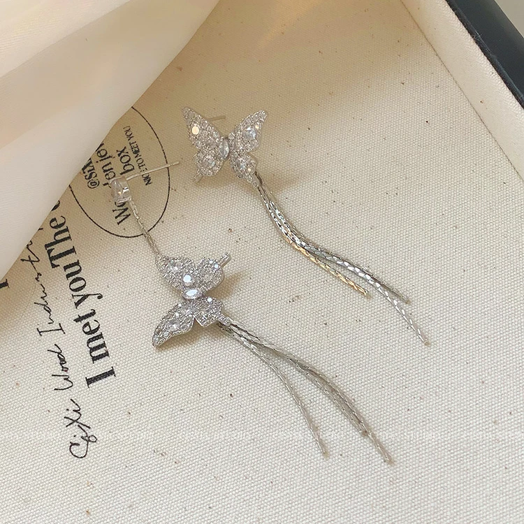 铜合金耳饰 AL5006超仙气质小众长款蝴蝶流苏耳环高级感独特轻奢