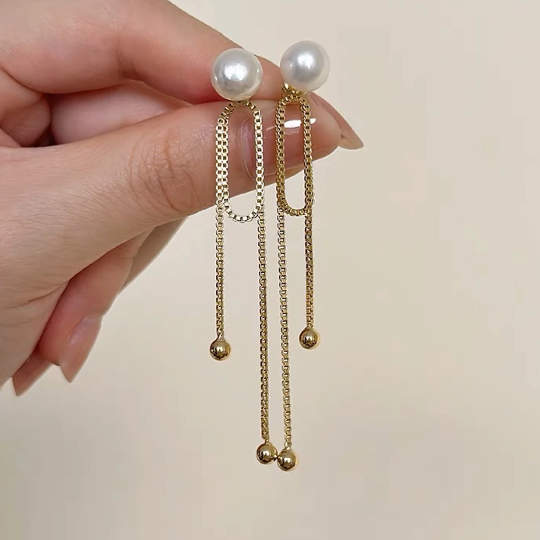 铜合金耳饰 AL4488长款珠珠耳环秋冬圆脸显瘦耳饰轻奢高级感气质