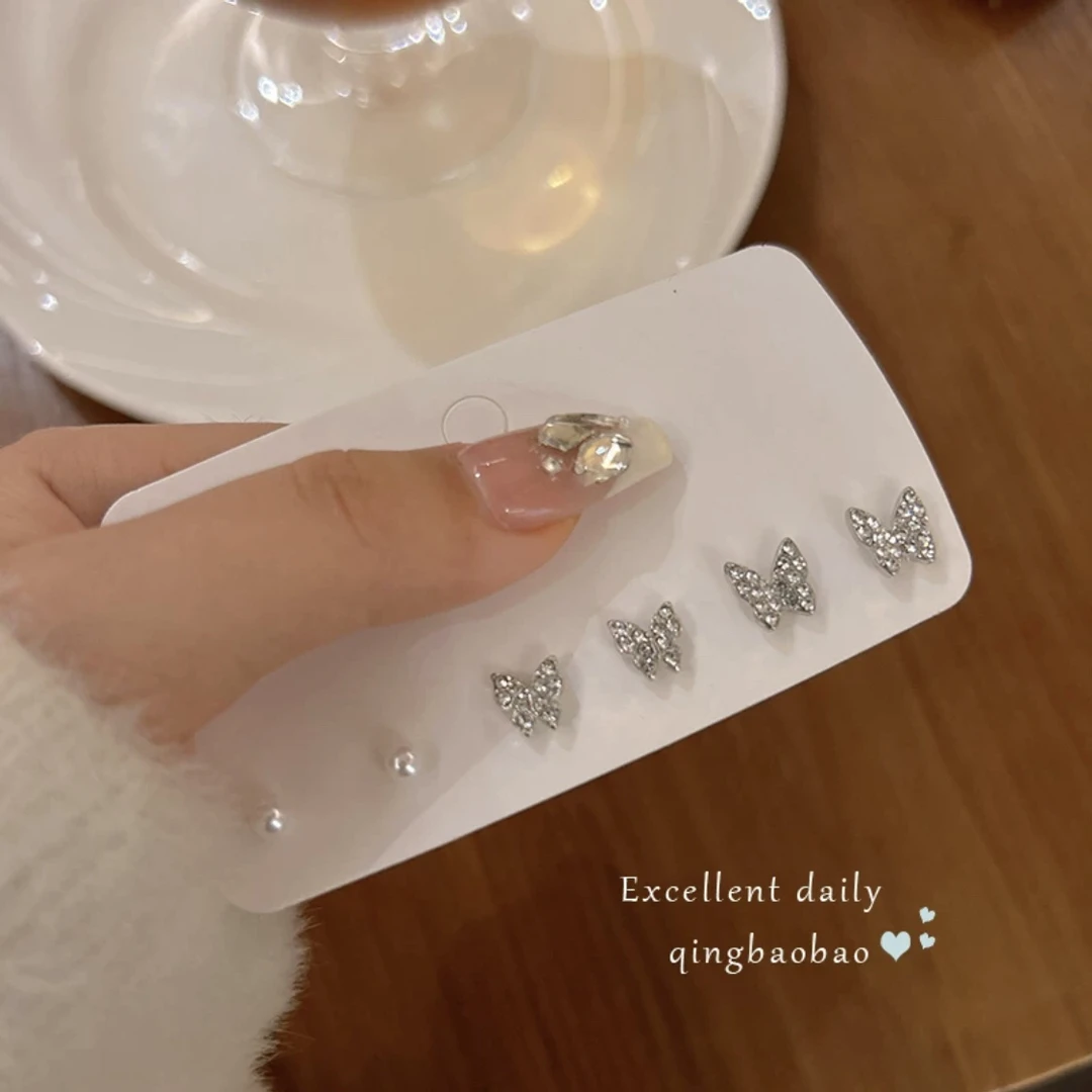 铜合金耳饰 AL1612怦然心动 蝴蝶耳钉六件套女ins风精致耳环气质