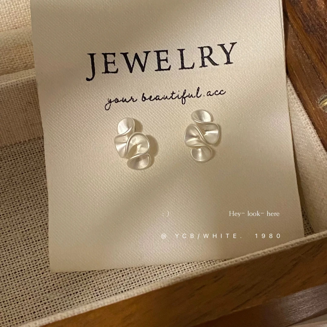 铜合金耳饰 AL5693 浪花朵朵~银色不规则耳钉轻奢小众设计感气质