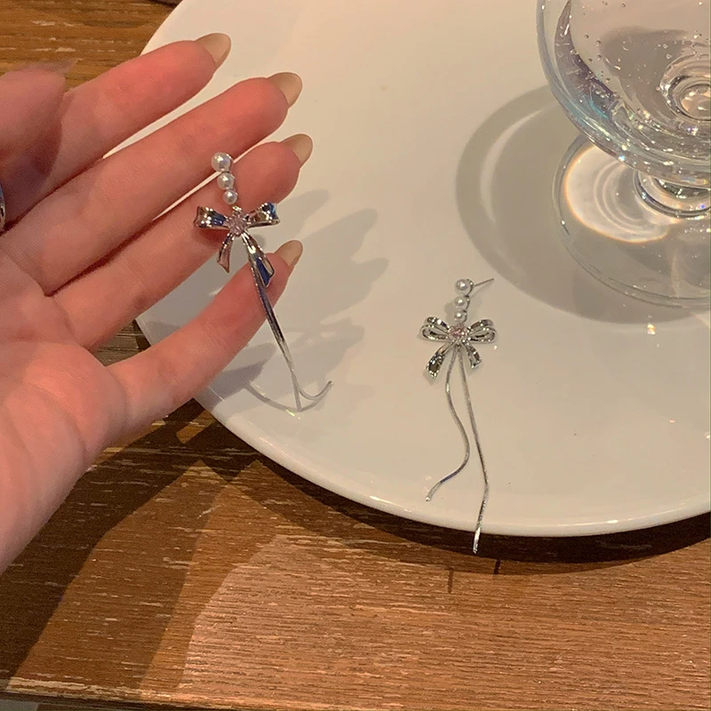 铜合金耳饰 AL2783蝴蝶结耳环女小众设计感高级流苏耳钉