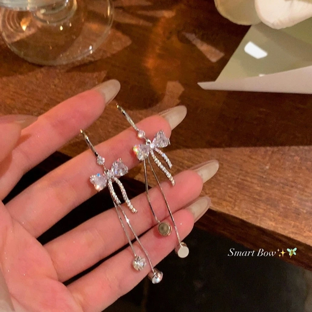 铜合金耳饰 AL4828 蝴蝶结流苏耳环轻奢小众设计高级感耳钉独特