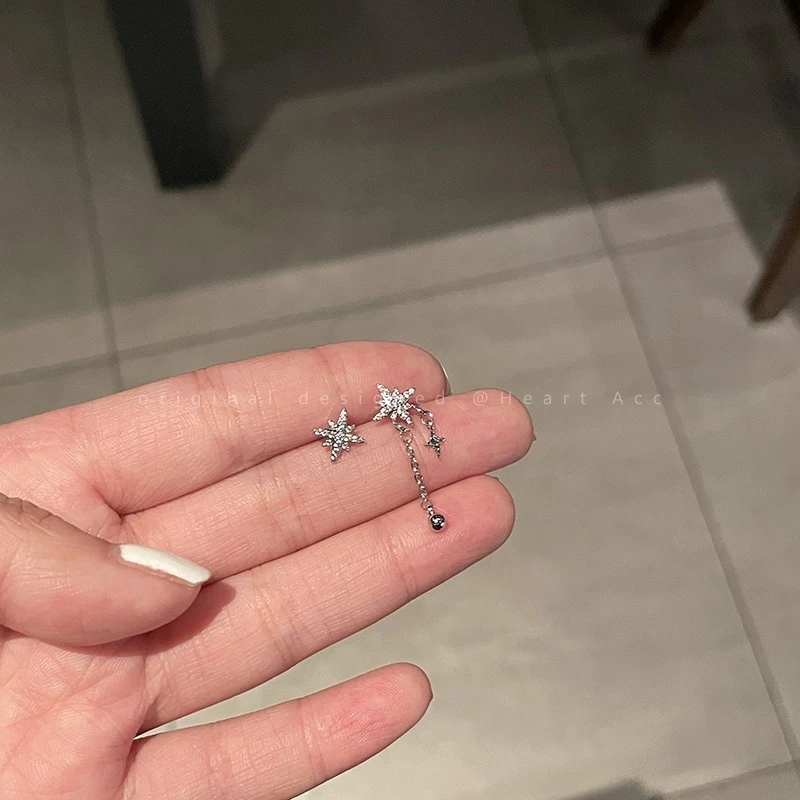 铜合金耳饰 AL1178 不对称百搭超闪八芒星耳环耳夹小巧小众气质