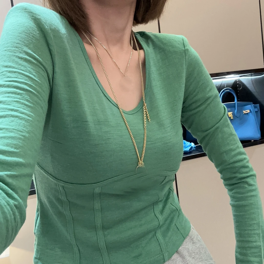 【娜姐推荐】早秋爆款长袖打底衫女T恤上衣显瘦弹力百搭白 853315