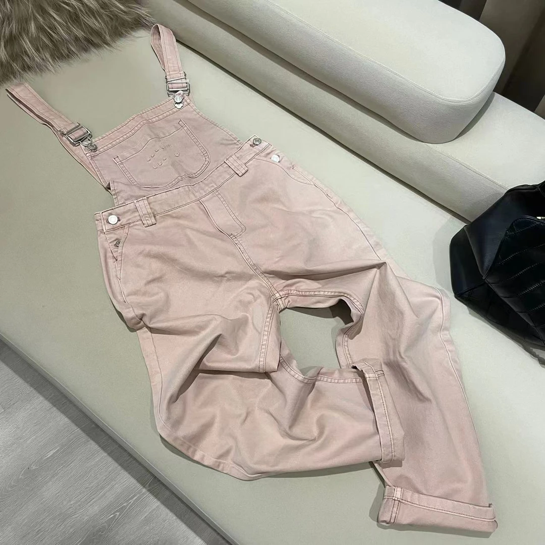 娜姐粉色牛仔裤背带裤 8678