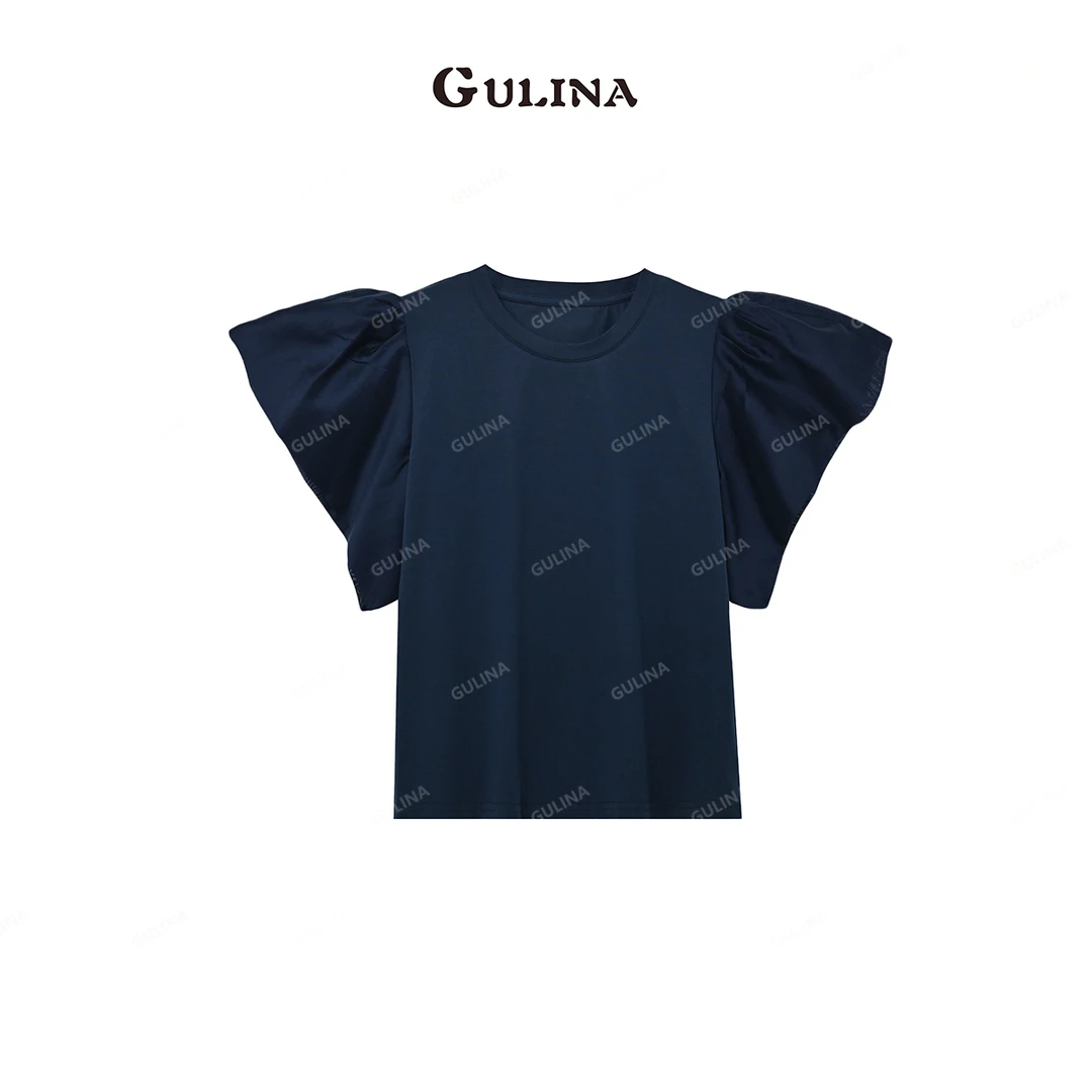 【怦然心动】娜姐新款设计感纯色圆领飞飞袖遮手臂显瘦T恤 15111