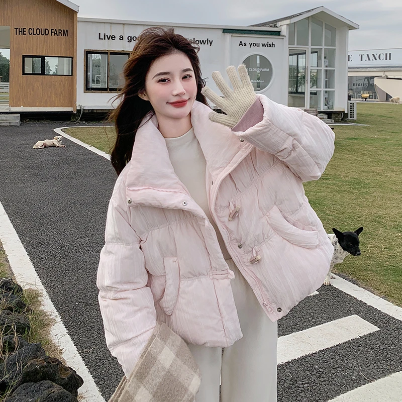 奶fufu粉色短款羽绒服女2025年冬季新款小个子时尚白鸭绒立领外套